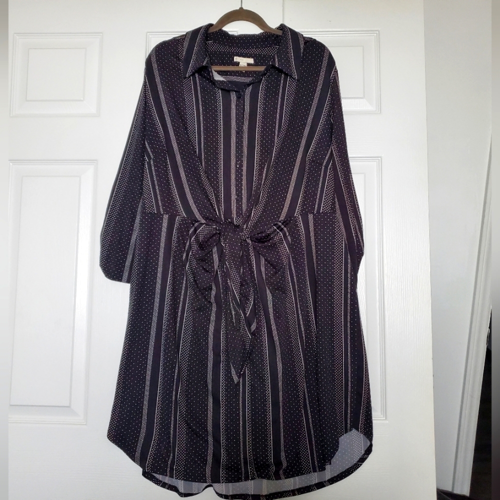 CATO C EST 1946 Striped Black and White Tunic Dress 18/20W Wrap Style Button